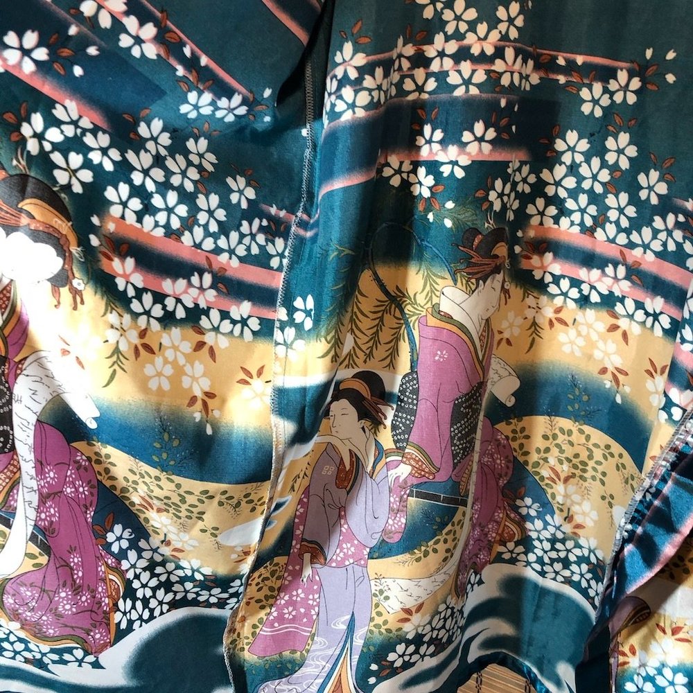 Silky Teal Floral Kimono Robe - Women Intimates & Sleepwear - Picture 10 of 11
